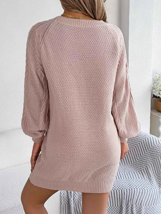 Diamond Cable Knit Sweater Dress with Long Sleeves