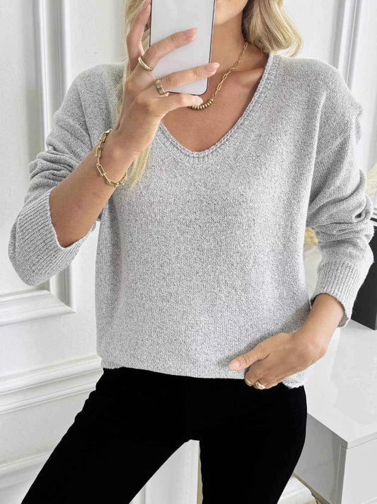 V-Neck Long Sleeve Knit Top