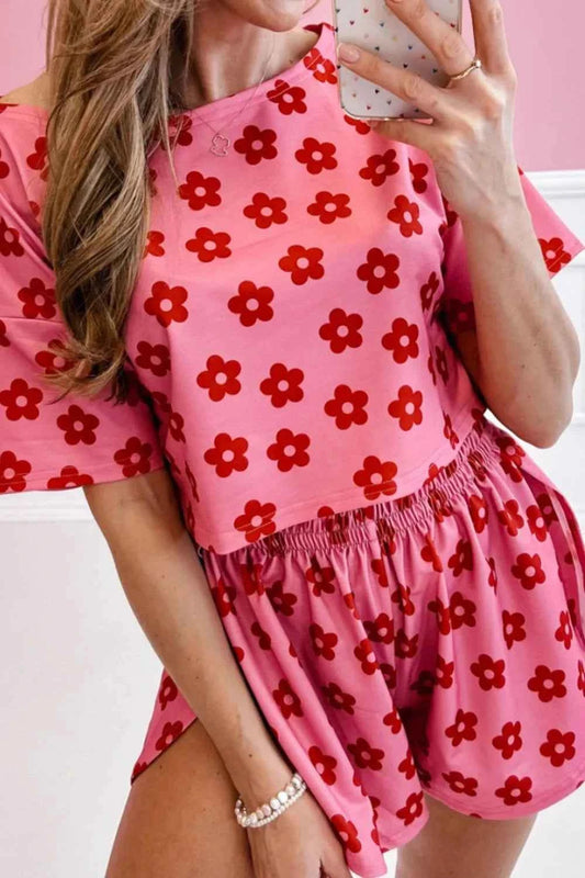 Floral Cropped Tee and Shorts Lounge Set