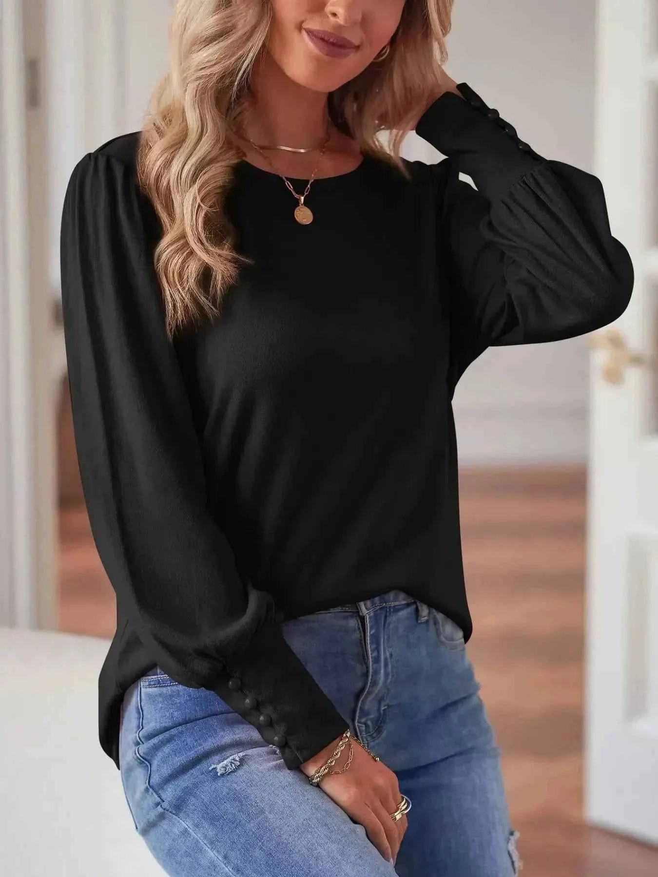 Long Sleeve Blouse with Elastic Cuffs