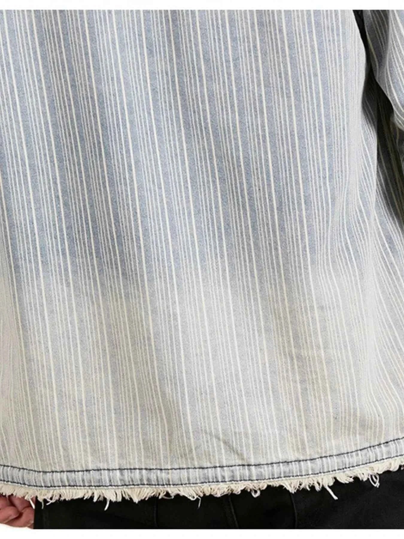 Men's Plus Size Washed Striped Denim Shirt