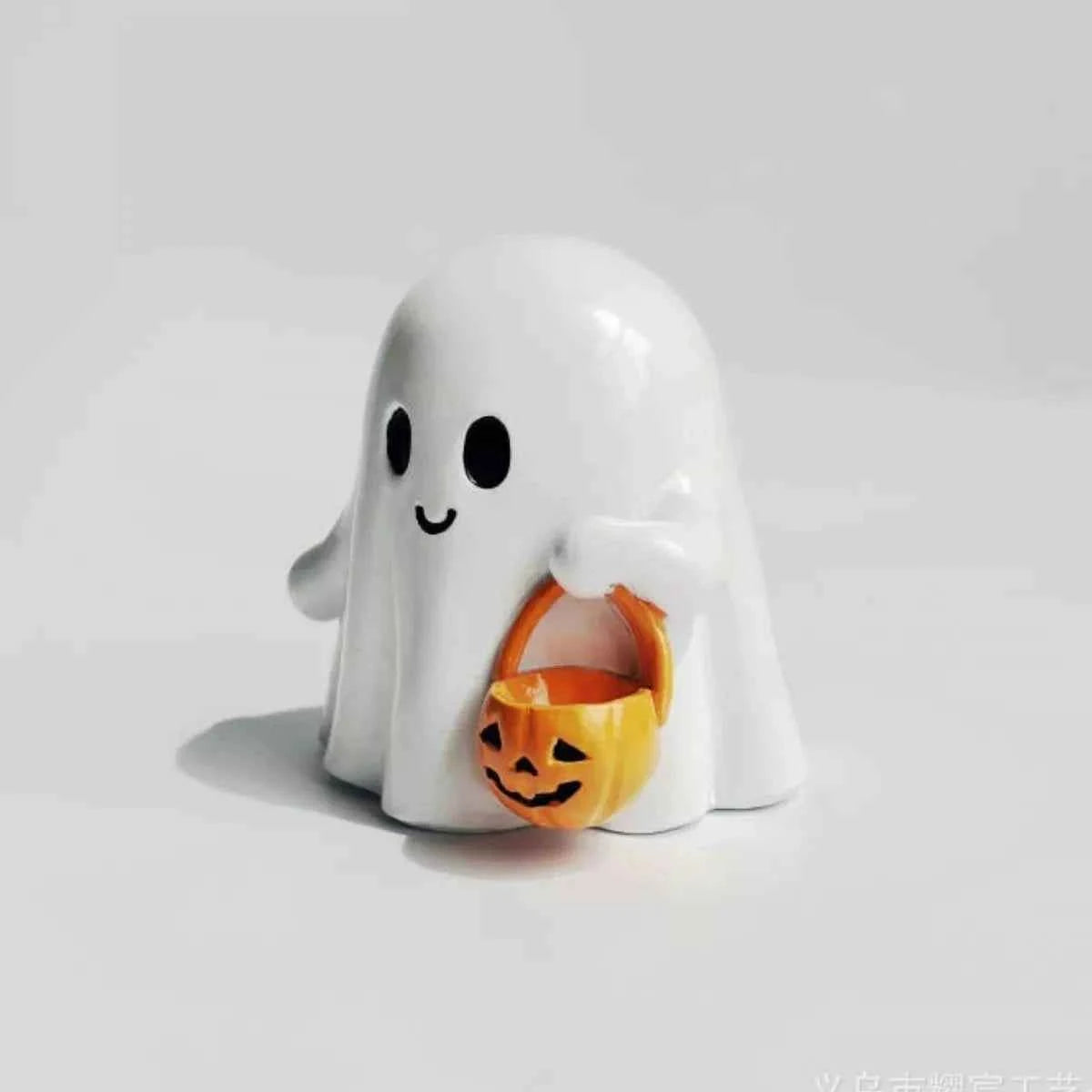 Halloween Ghost Ornament with Pumpkin Basket