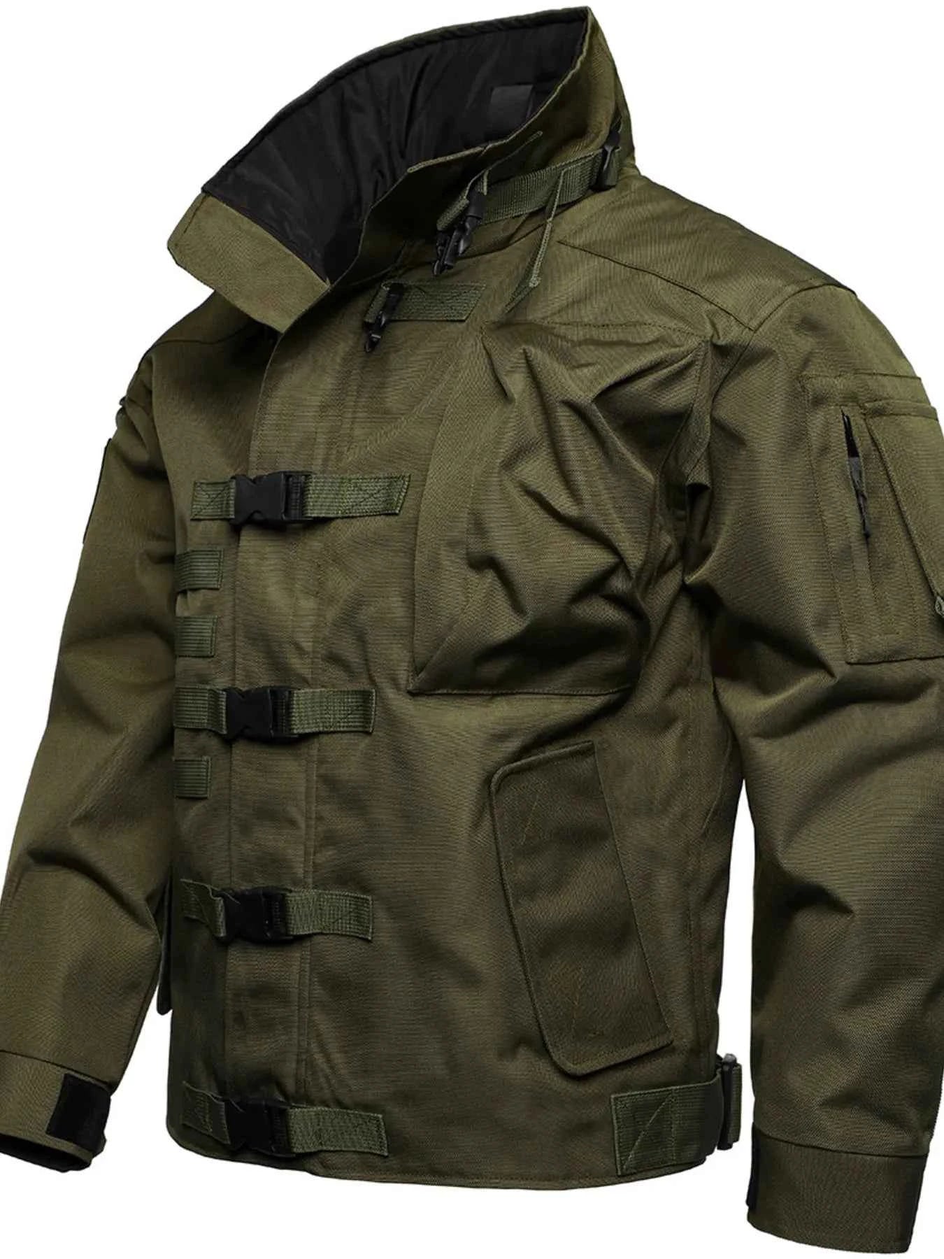Men's Full Size Multi Buckle Water-Resistant Jacket Plus Size