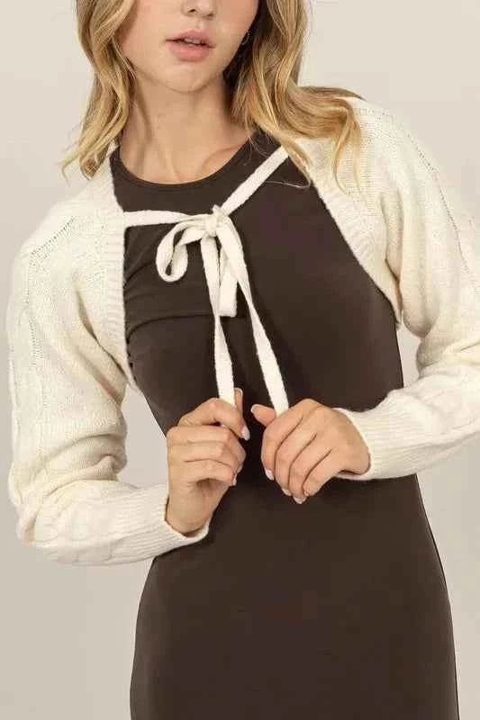 HYFVE Cable-Knit Tie-Front Shrug