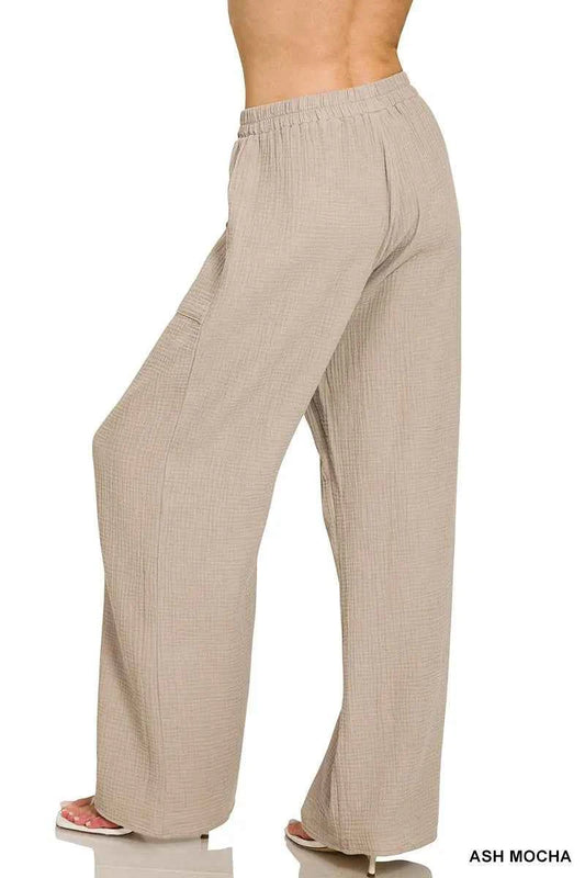 Zenana Double Gauze Elastic Band Pants