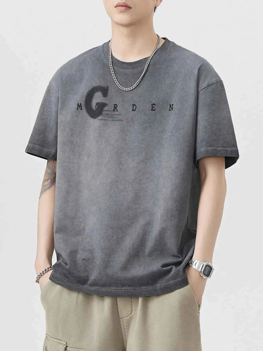 Men's Plus Size Letter Round Neck Short Sleeve T-Shirt