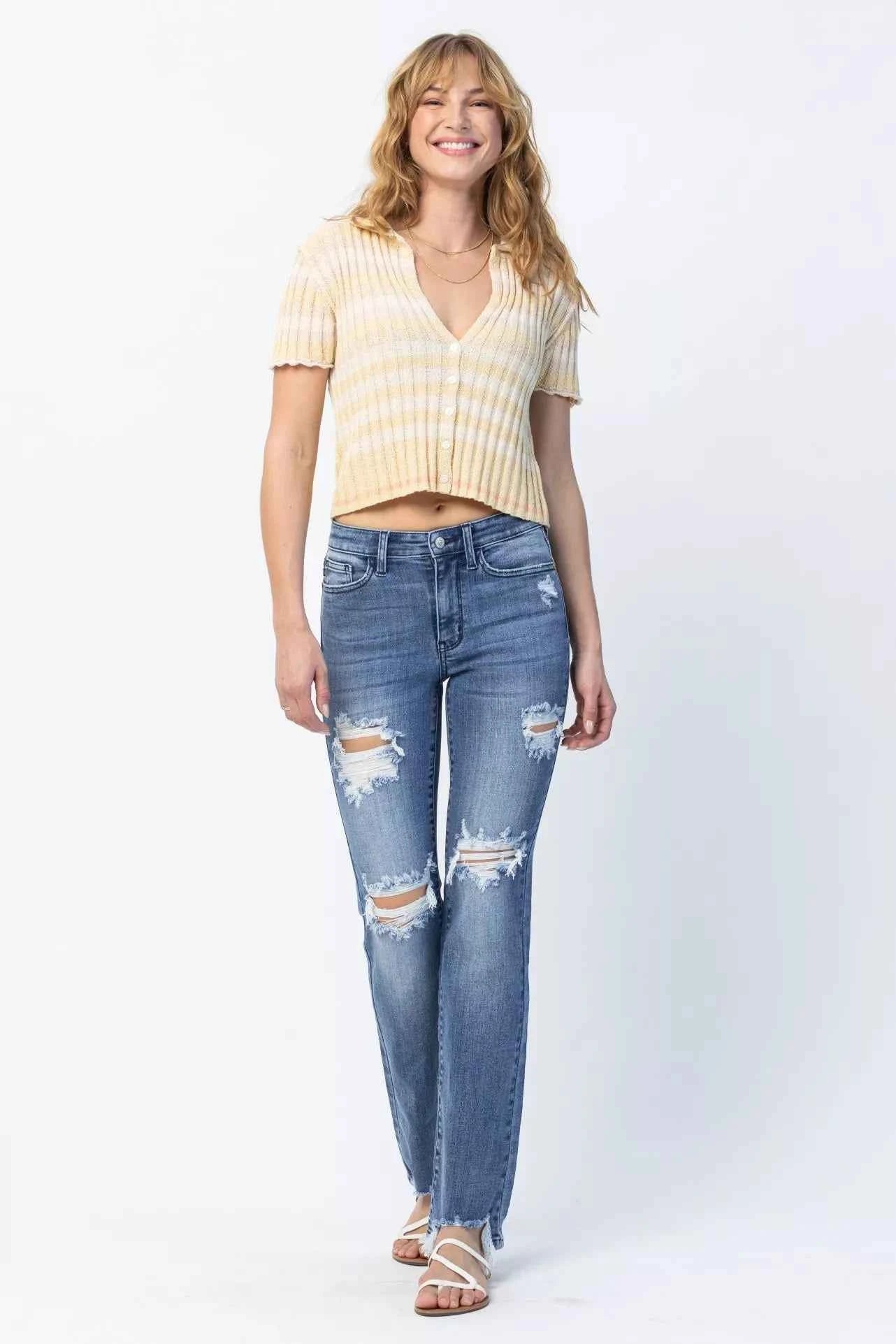Judy Blue Full Size Mid Rise Destroy Straight Jeans Plus Size