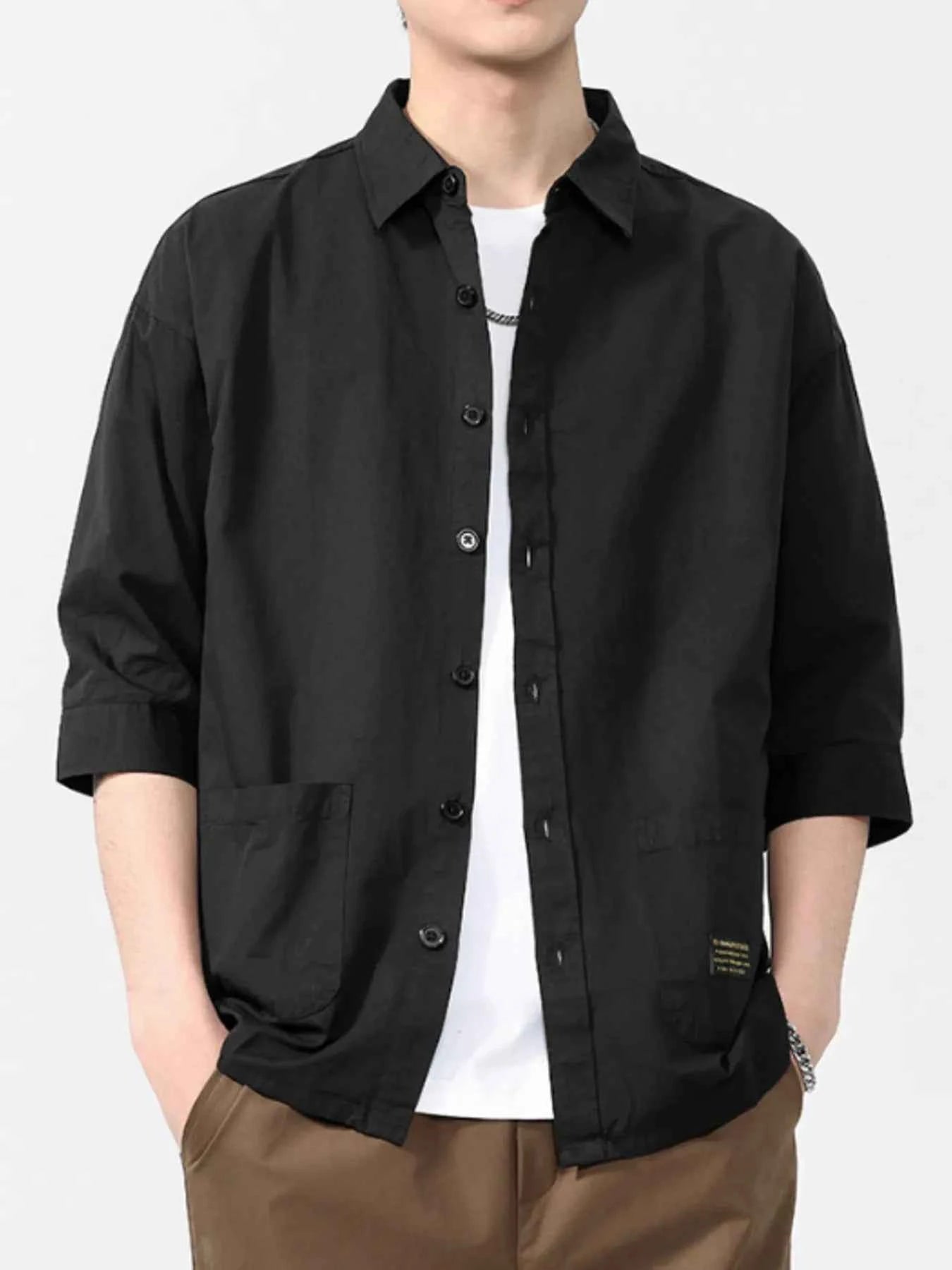 Men's Plus Size Button Up 3/4 Sleeve Shirt