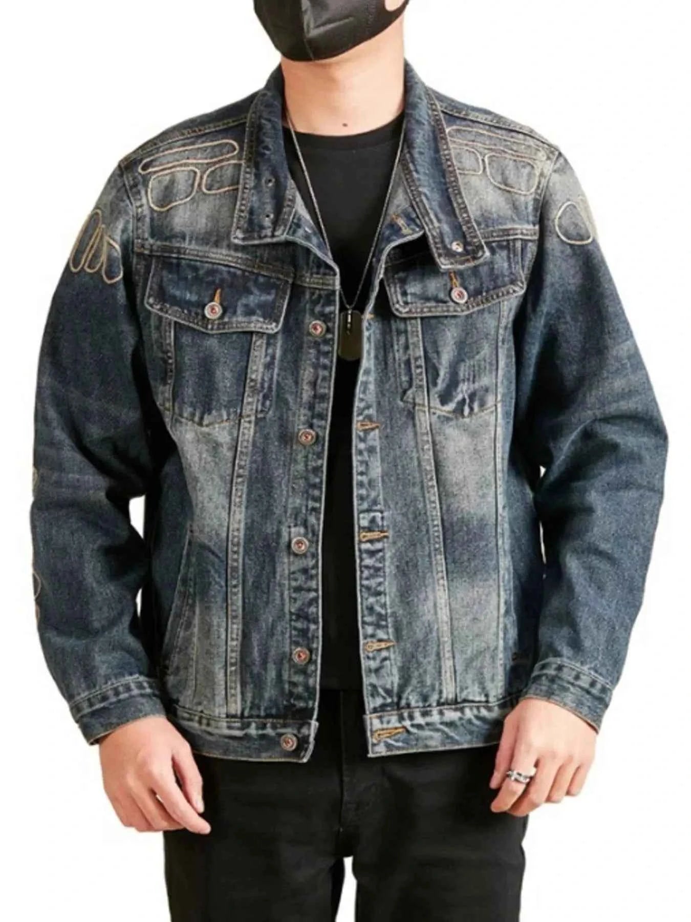 Men's Plus Size Button Up Long Sleeve Denim Jacket