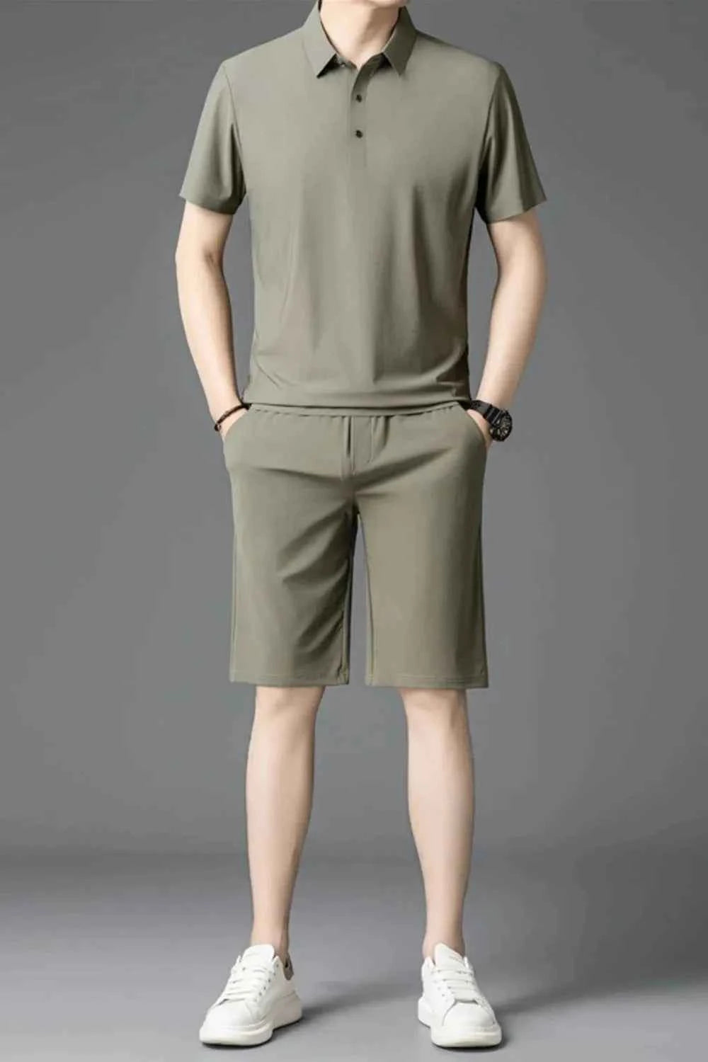 Men's Plus Size Short Sleeve Polo and Shorts Set