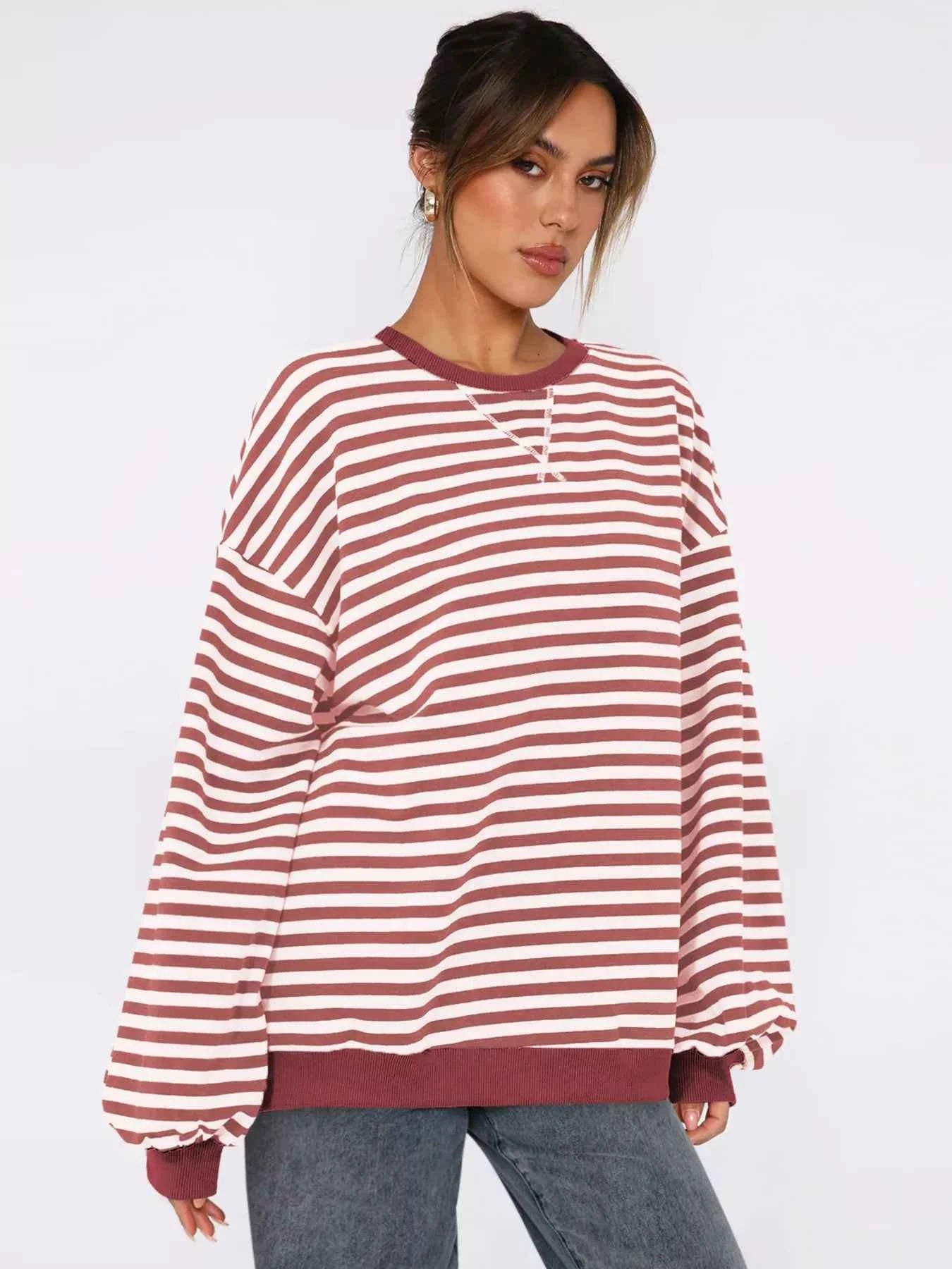 Striped Round Neck Long Sleeve Sweatshirt