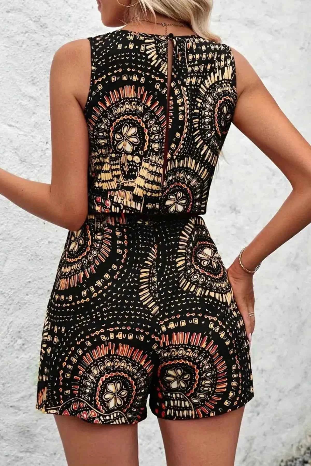 Boho Floral Print Sleeveless Summer Romper