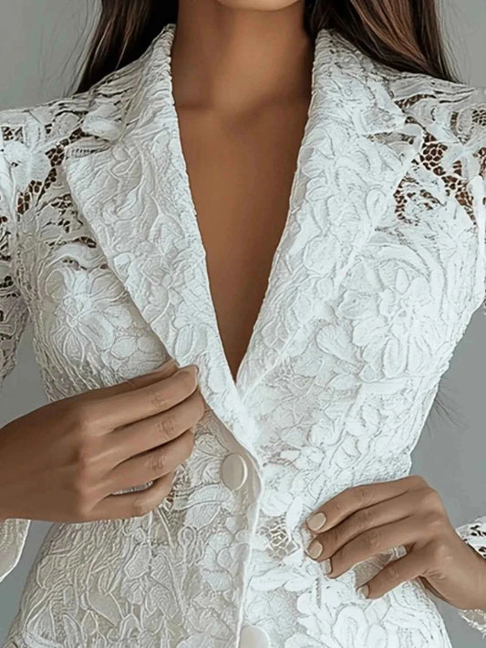 Floral Pattern Lace Single-Breasted Blazer
