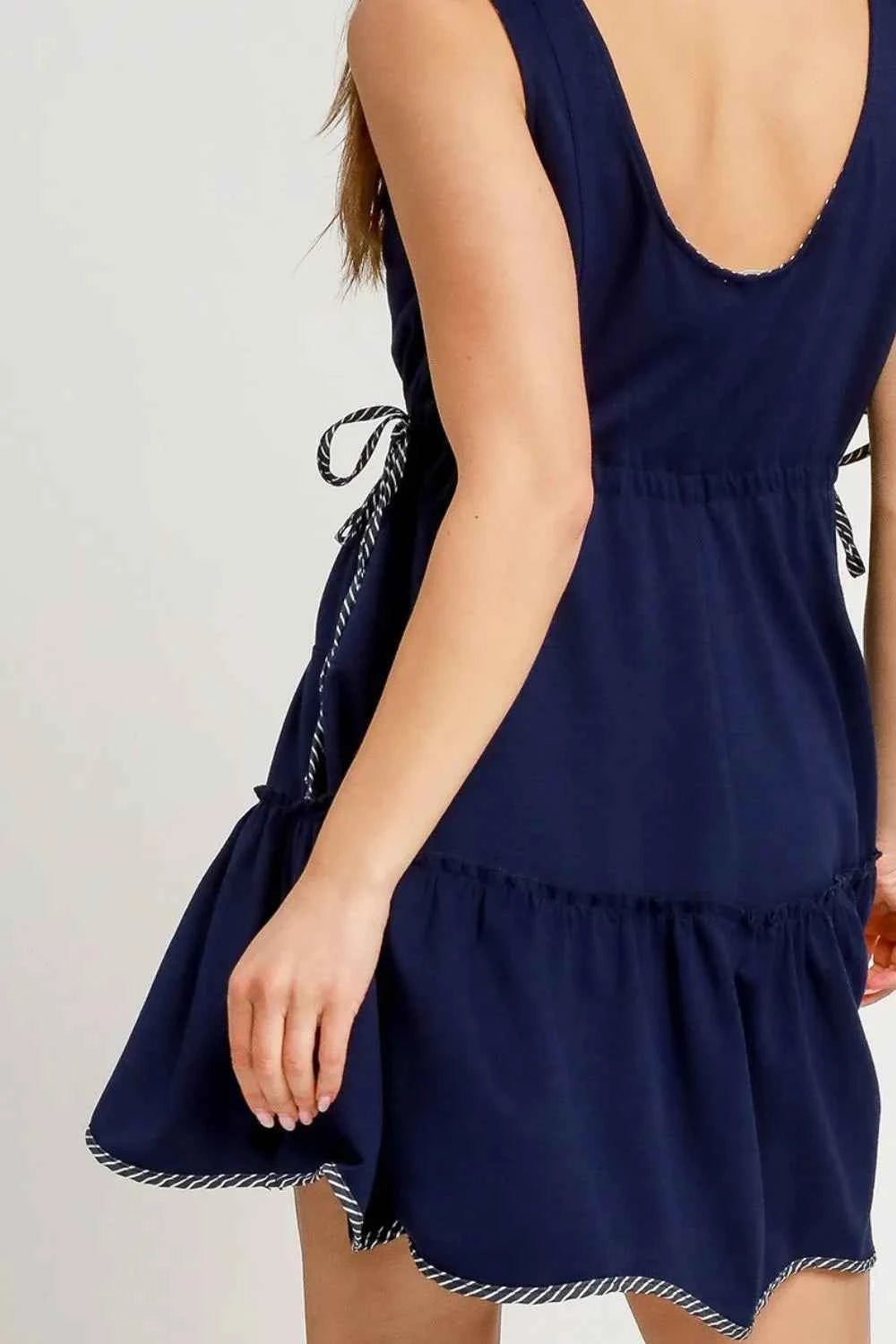 Umgee Frill Drawstring Waist Round Neck Mini Tank Dress