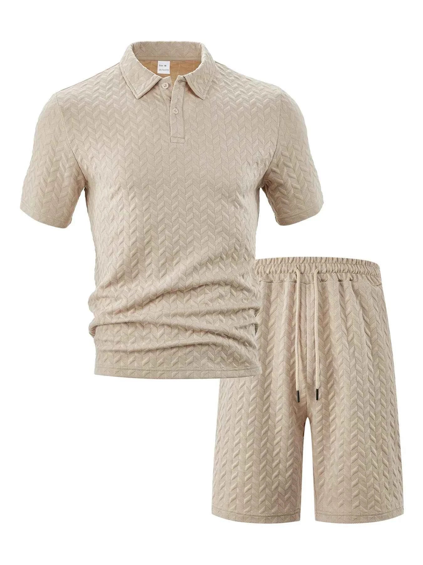 Men's Full Size Textured Polo Shirt and Shorts Set Plus Size