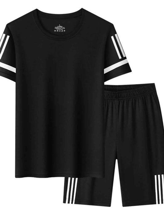 Men's Plus Size Round Neck Short Sleeve Top and Shorts Set