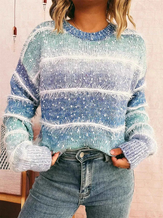 Gradient Striped Round Neck Sweater