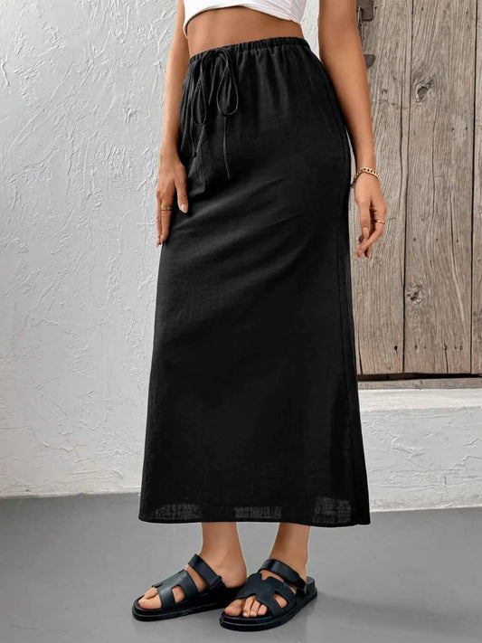 Slit Skirt with Drawstring Waist