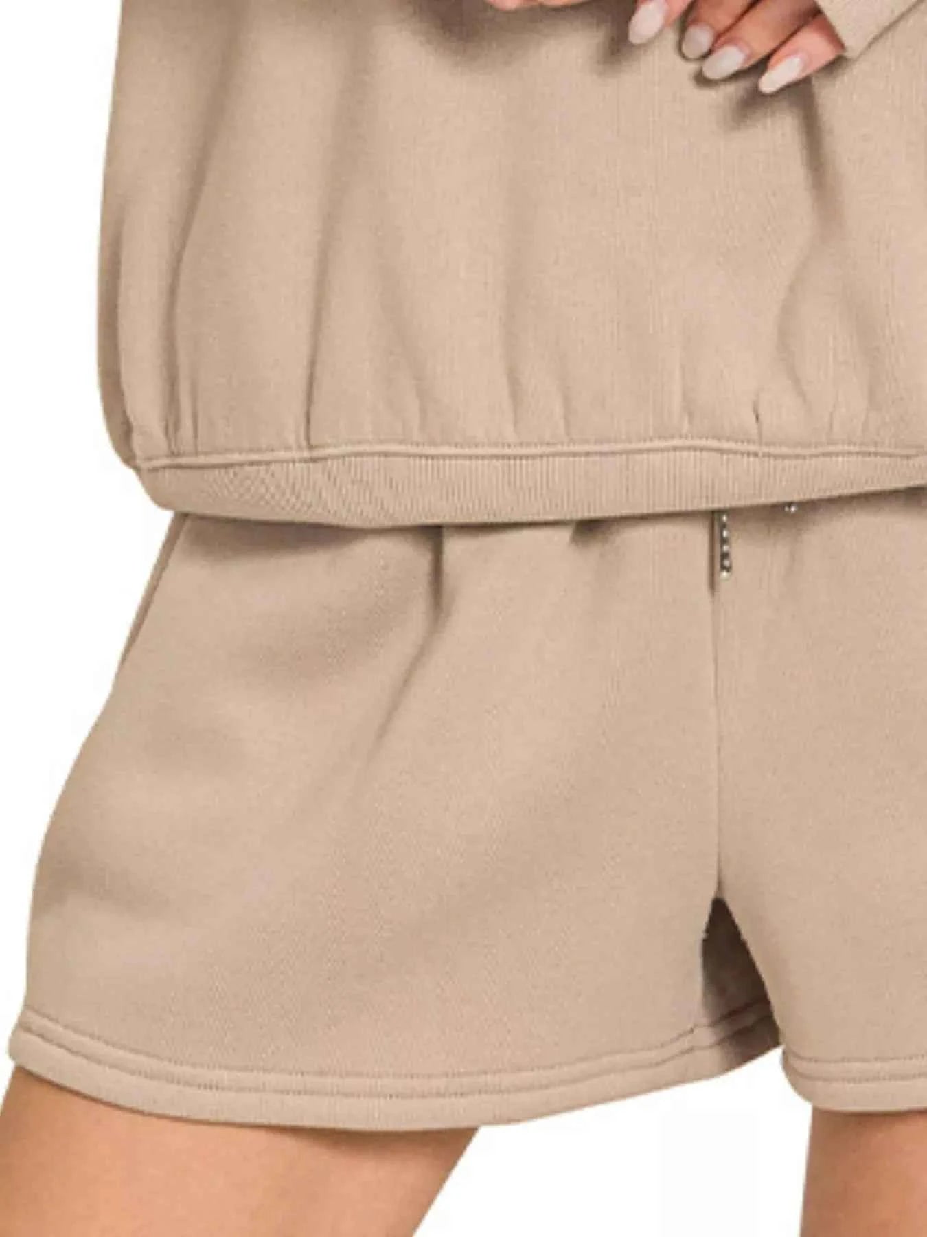Zenana Fleece Boat Neck Sweatshirt and Shorts Set