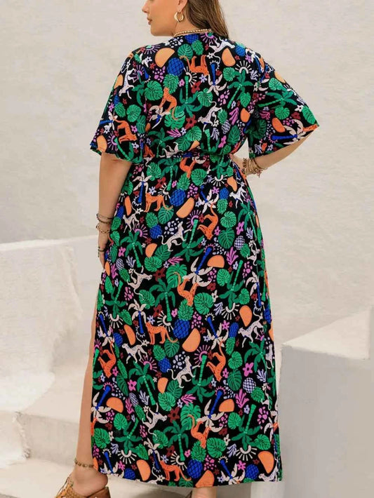Plus Size Printed Maxi Split Dress