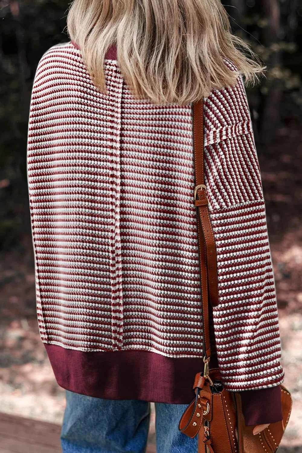 Oversized Striped Round Neck Sweatshirt