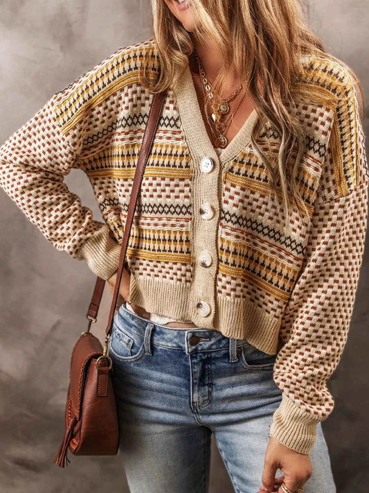 Vintage Patterned Button-Down Cardigan