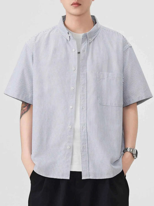 Men's Plus Size Striped Short Sleeve Button-Up Shirt