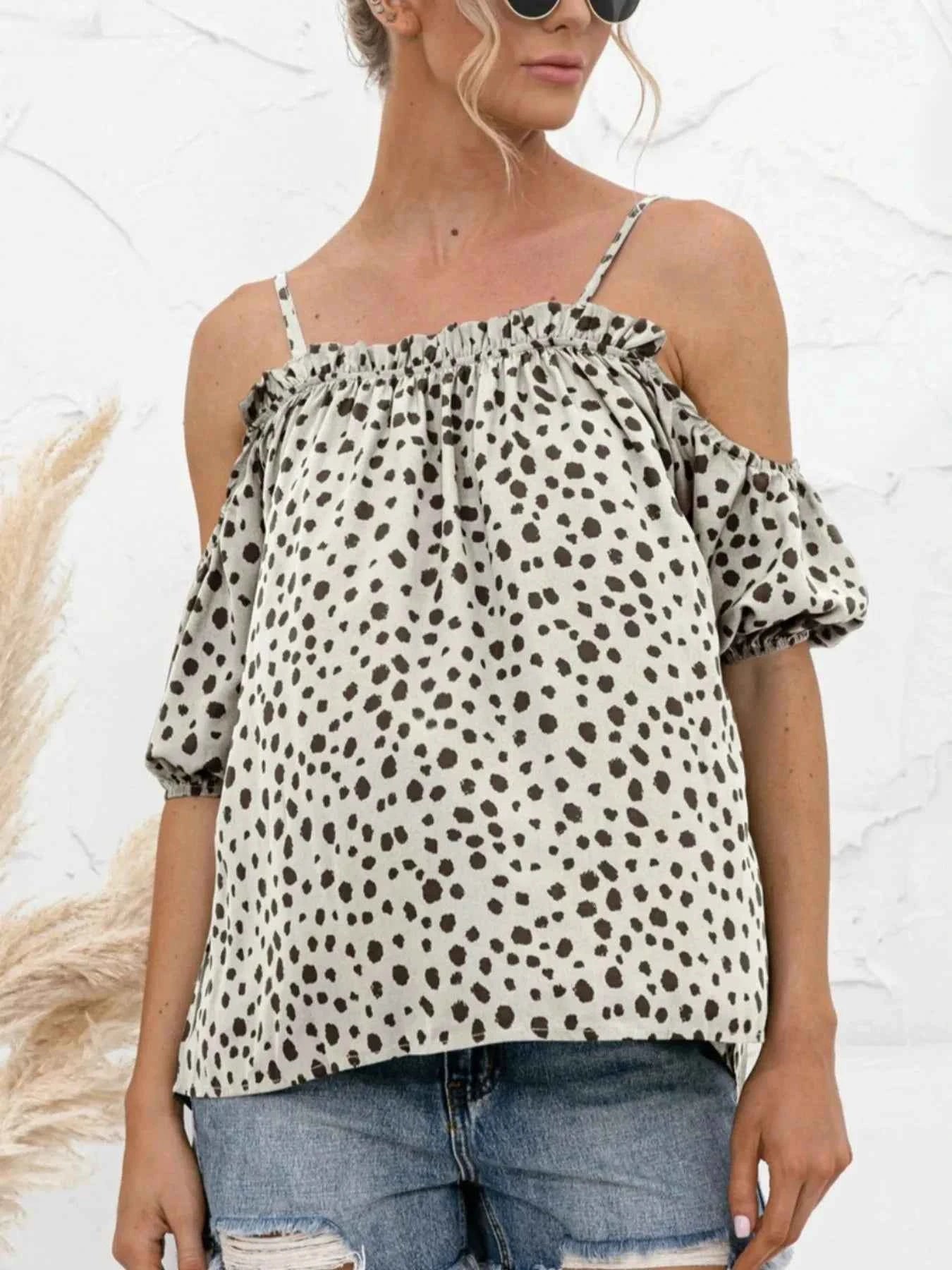 Puff Sleeve Polka Dot Ruffle Cami Top