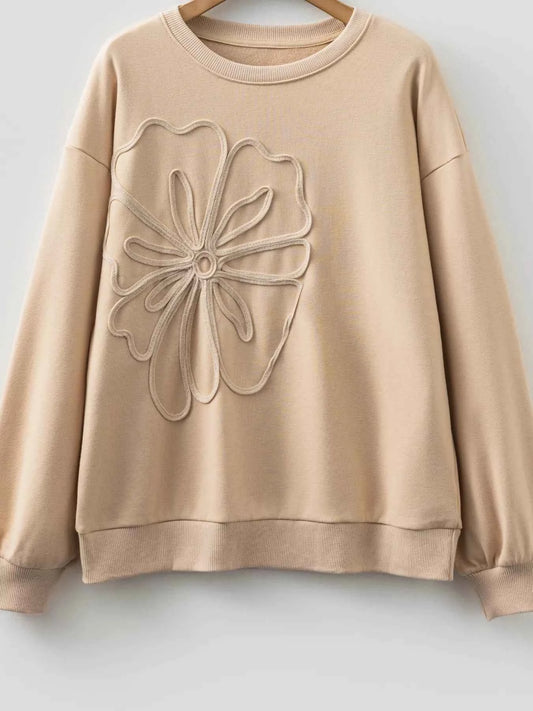 Embroidered Flower Pattern Drop Shoulder Sweatshirt