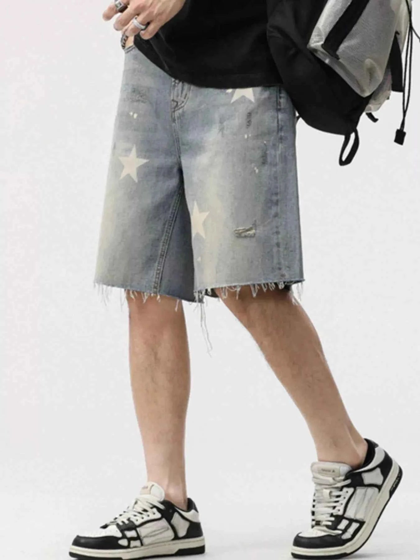 Men's Distressed Star Denim Shorts