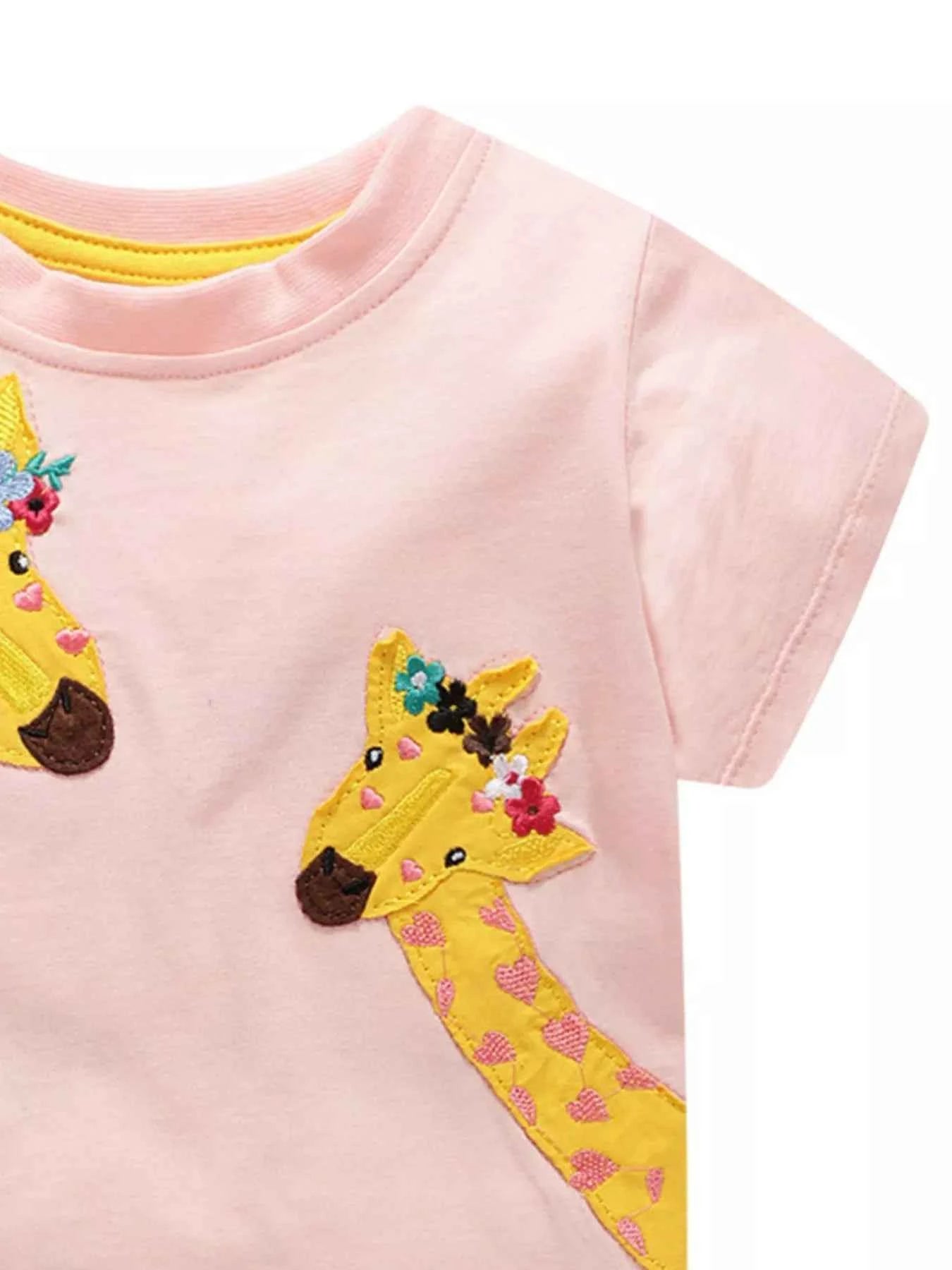 Children's Giraffe Applique Short Sleeve T-Shirt