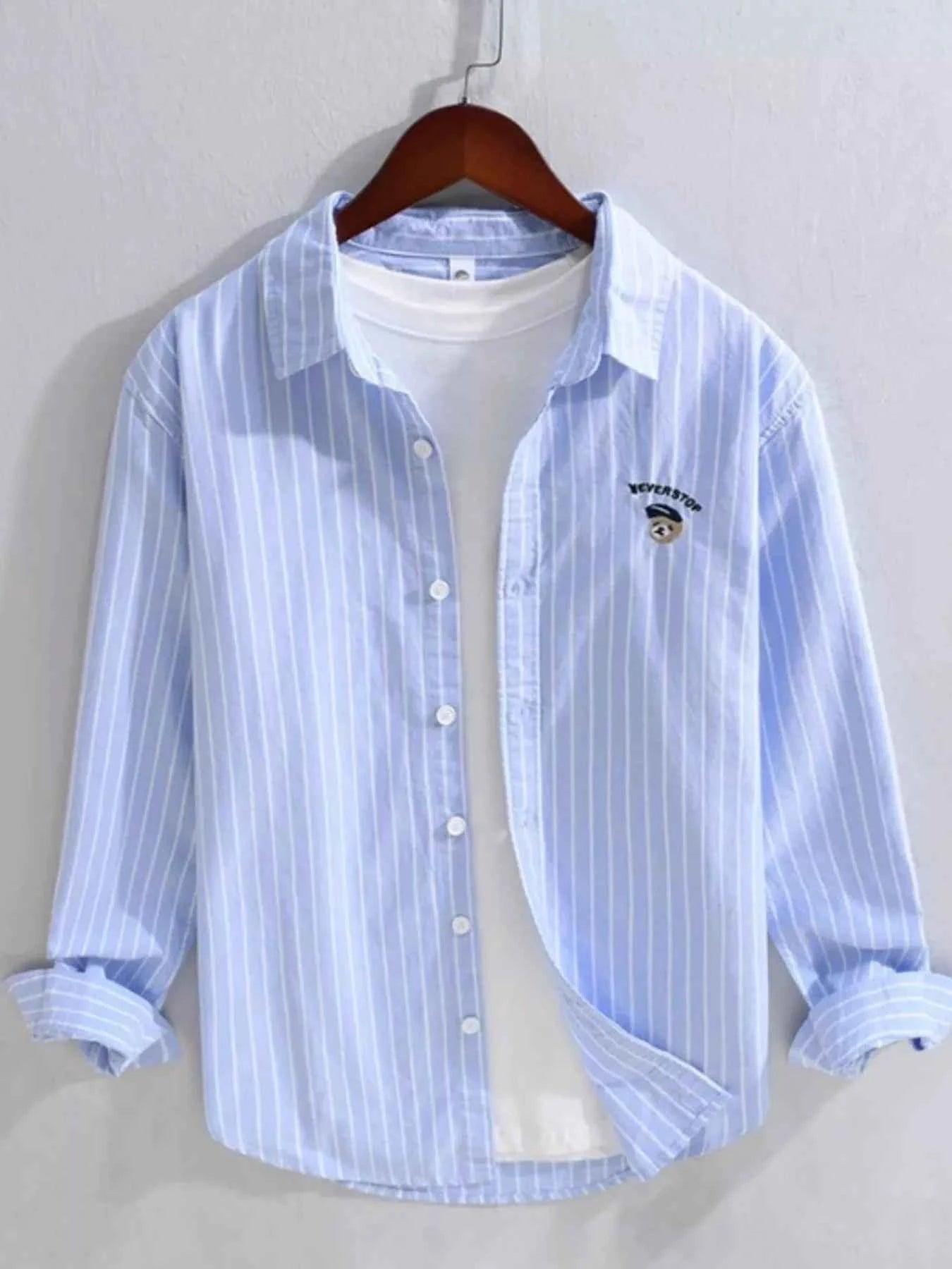 Men's Plus Size Striped Button Up Long Sleeve Shirt