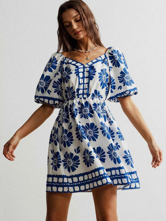 Floral Print Puff Sleeve Mini Dress