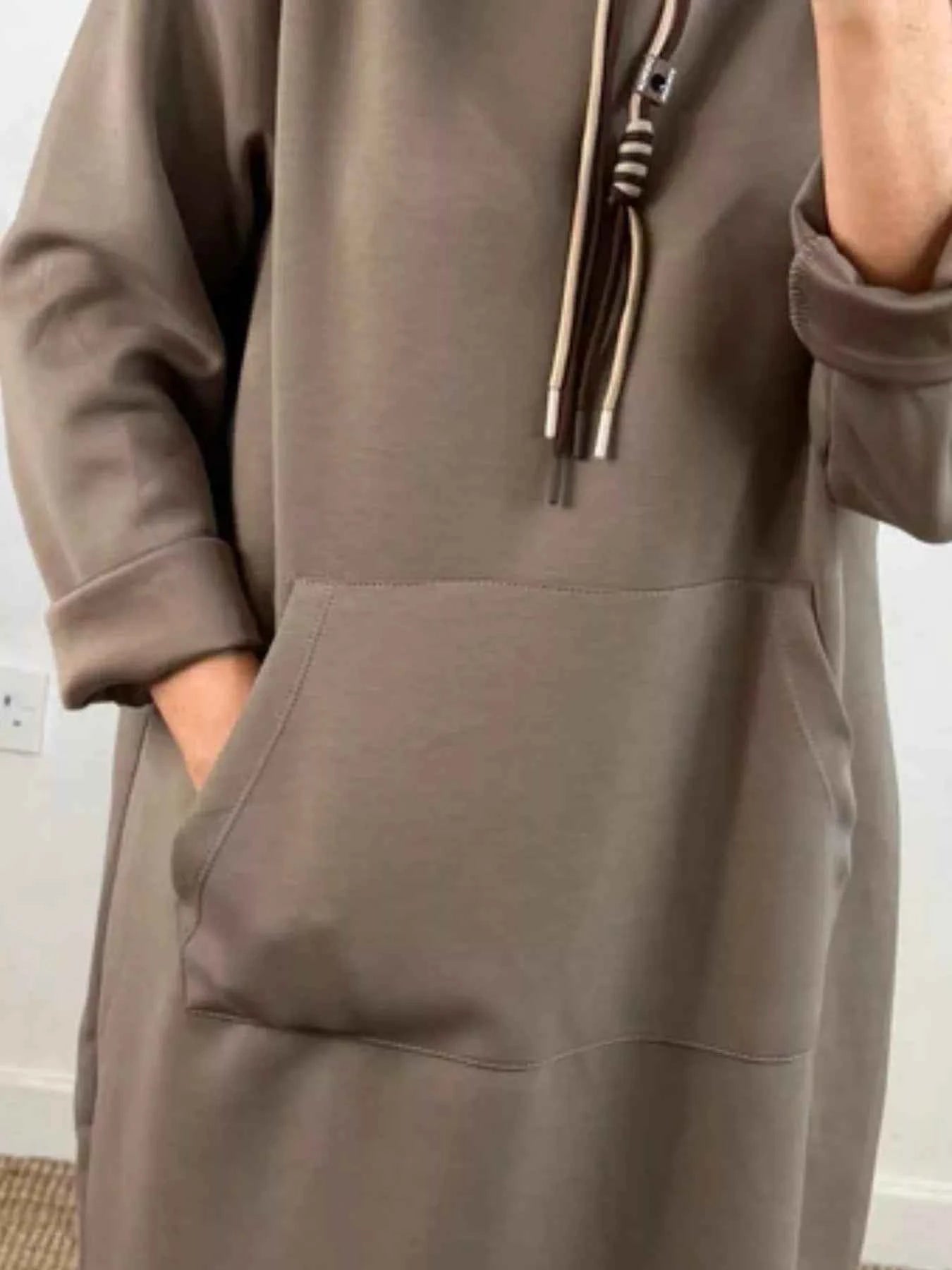 Full Size Casual Drawstring Hooded Sweatshirt Dress Plus Size