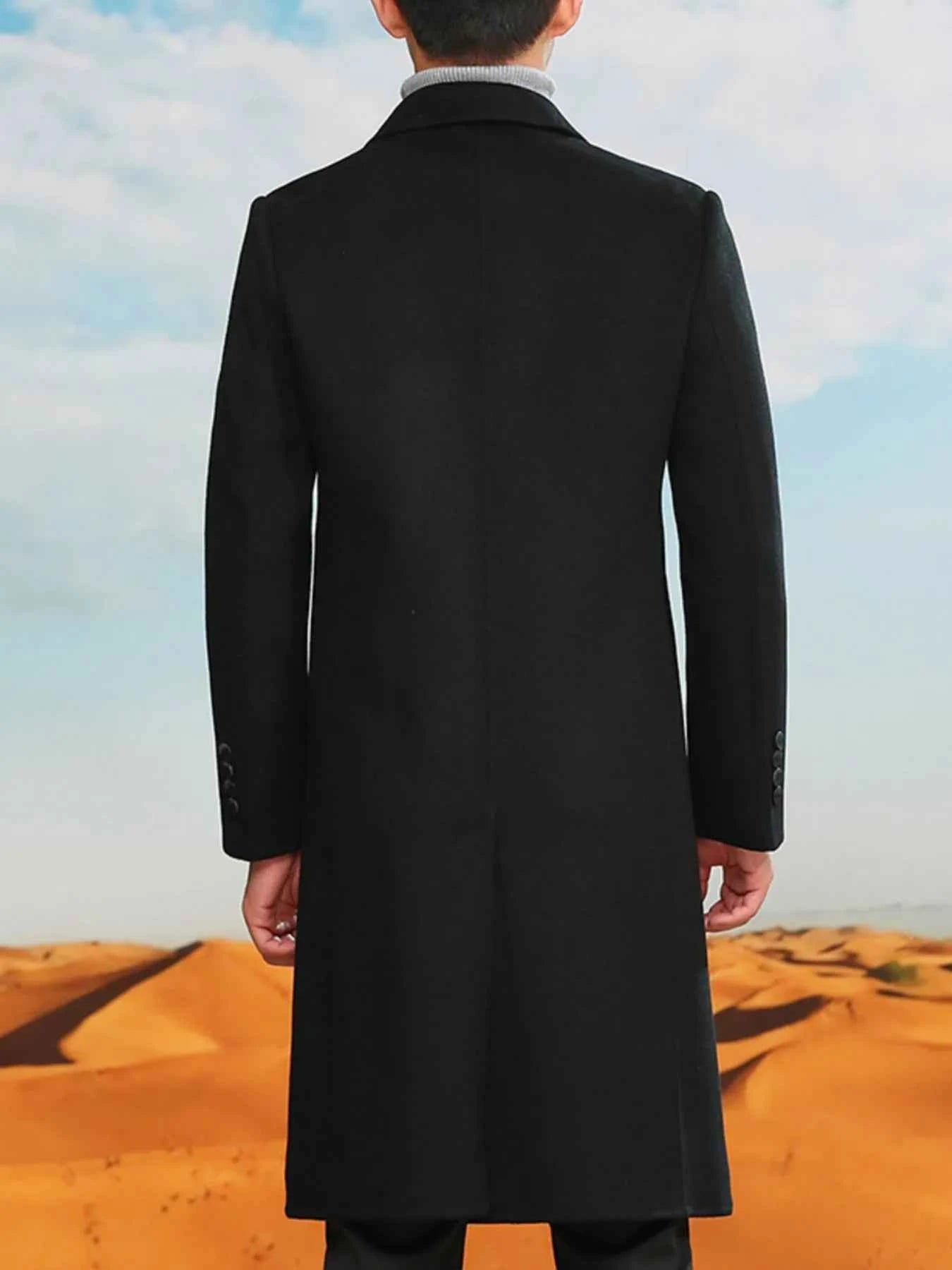 Men's Plus Size Double-Breasted Long Wool Coat