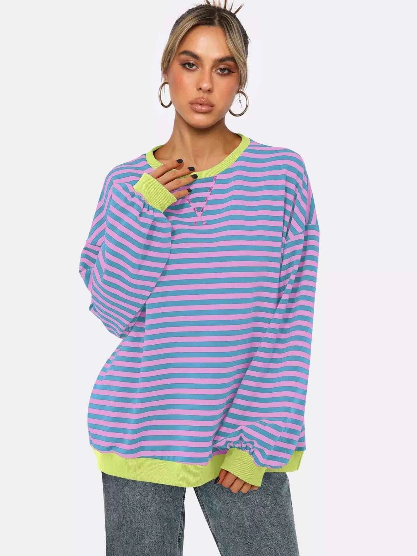 Striped Round Neck Long Sleeve Sweatshirt