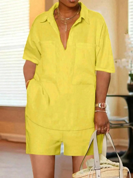 Plus Size Short Sleeve Top and Shorts Set