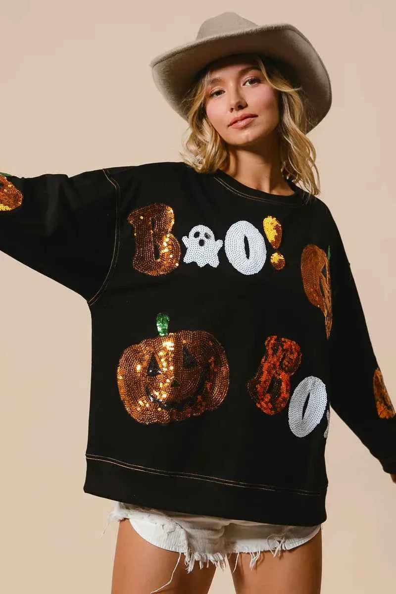 BiBi Halloween Theme Sequin Embroideries Sweatshirt