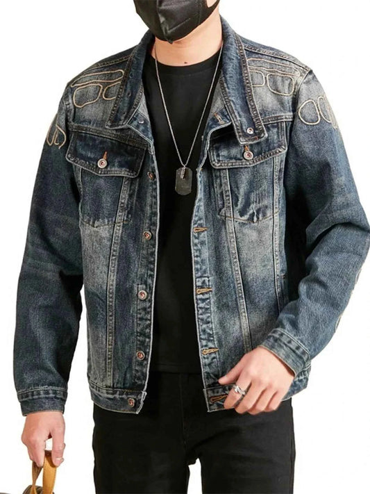 Men's Plus Size Button Up Long Sleeve Denim Jacket