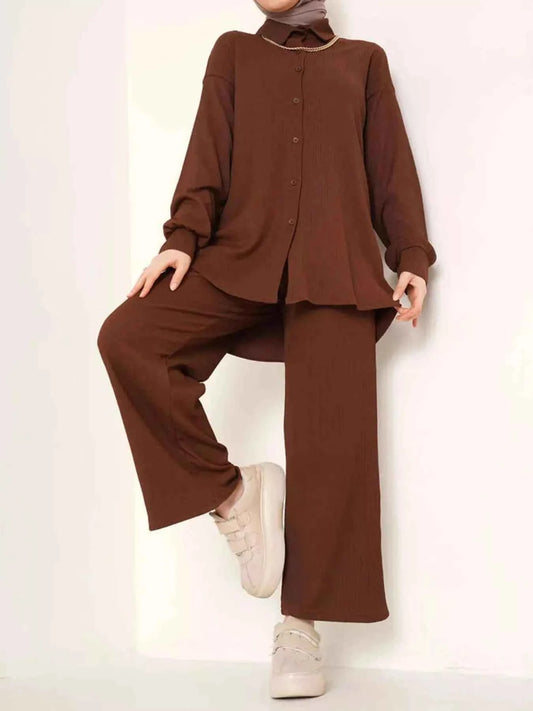Button Up Long Sleeve Shirt and Pants Set