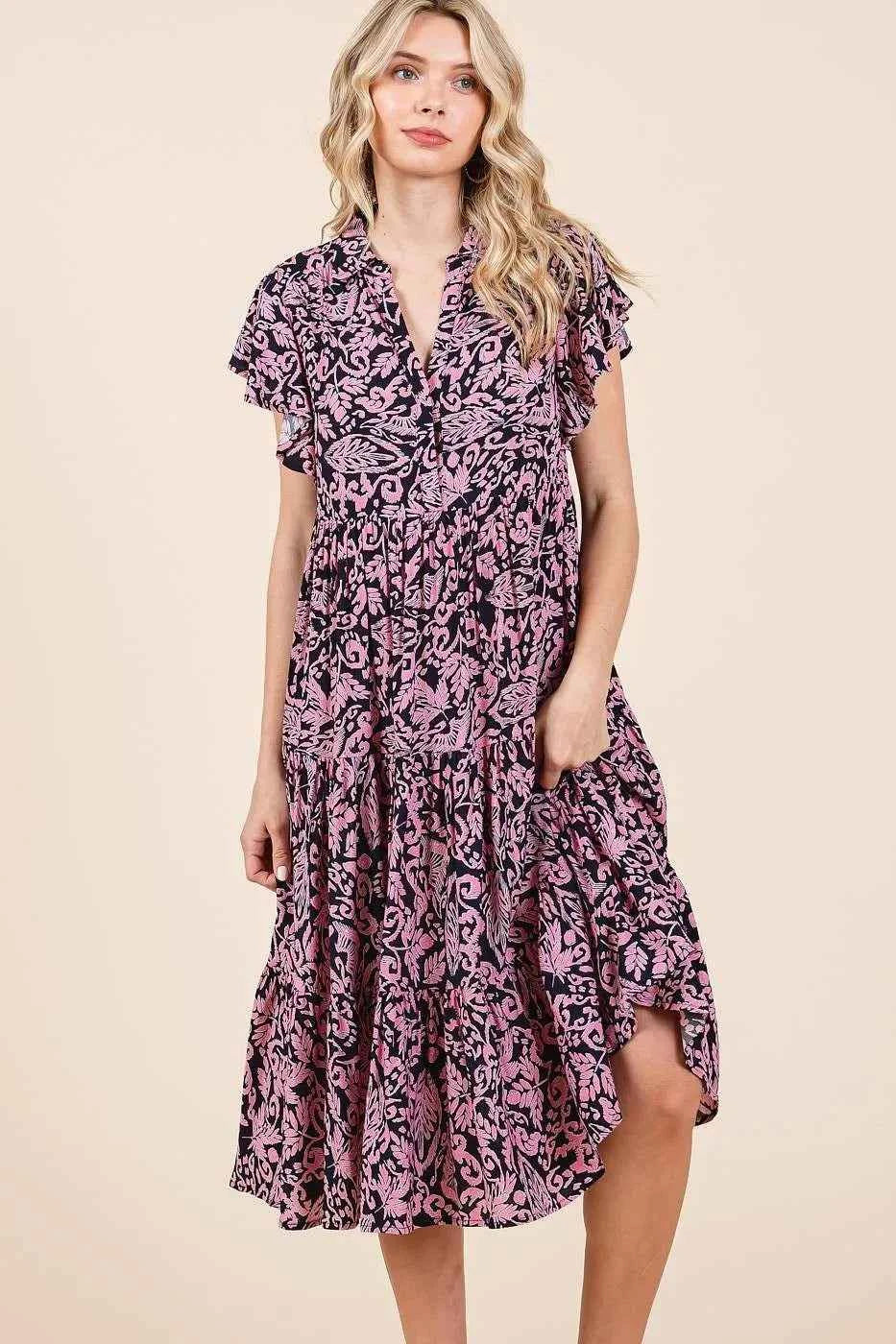 Mittoshop Abstract Print Ruffle Tier Midi Dress