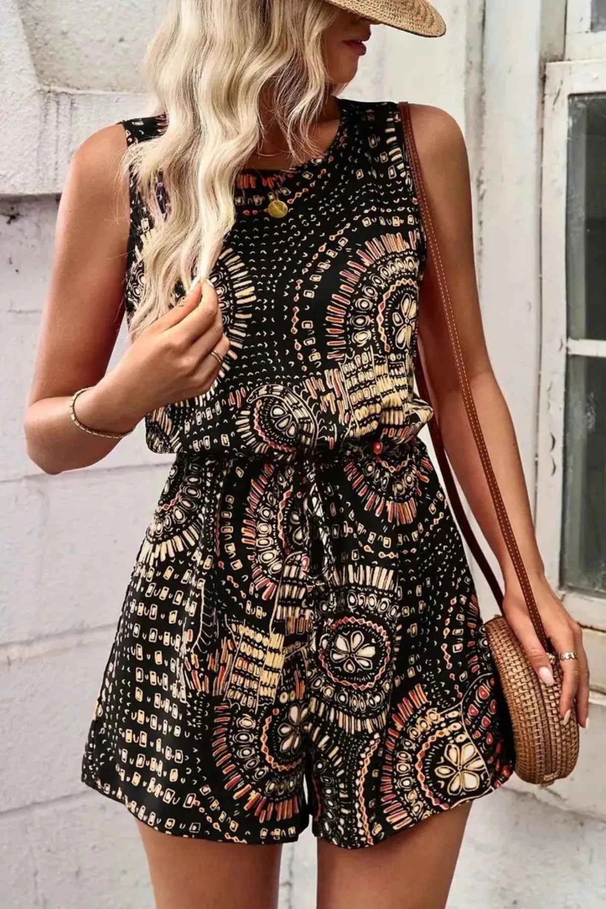 Boho Floral Print Sleeveless Summer Romper