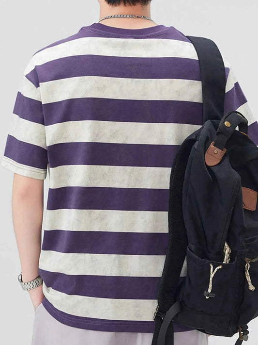 Men's Plus Size Striped Round Neck Short Sleeve T-Shirt