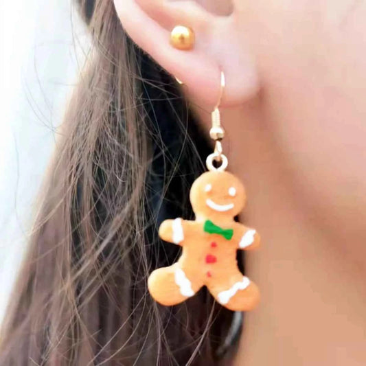 Christmas Gingerbread Man Drop Earrings
