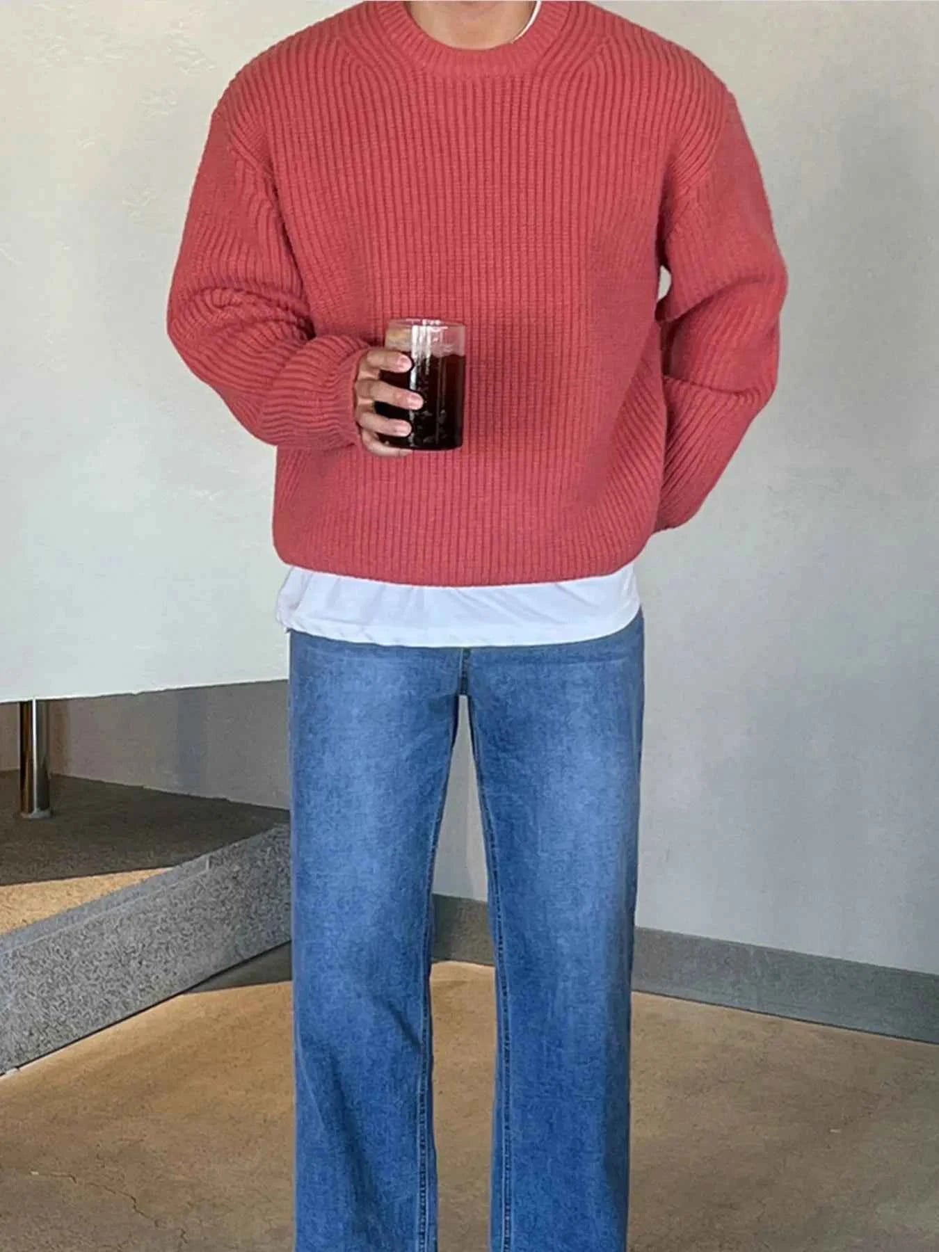 Men's Oversized Ribbed Round Neck Sweater