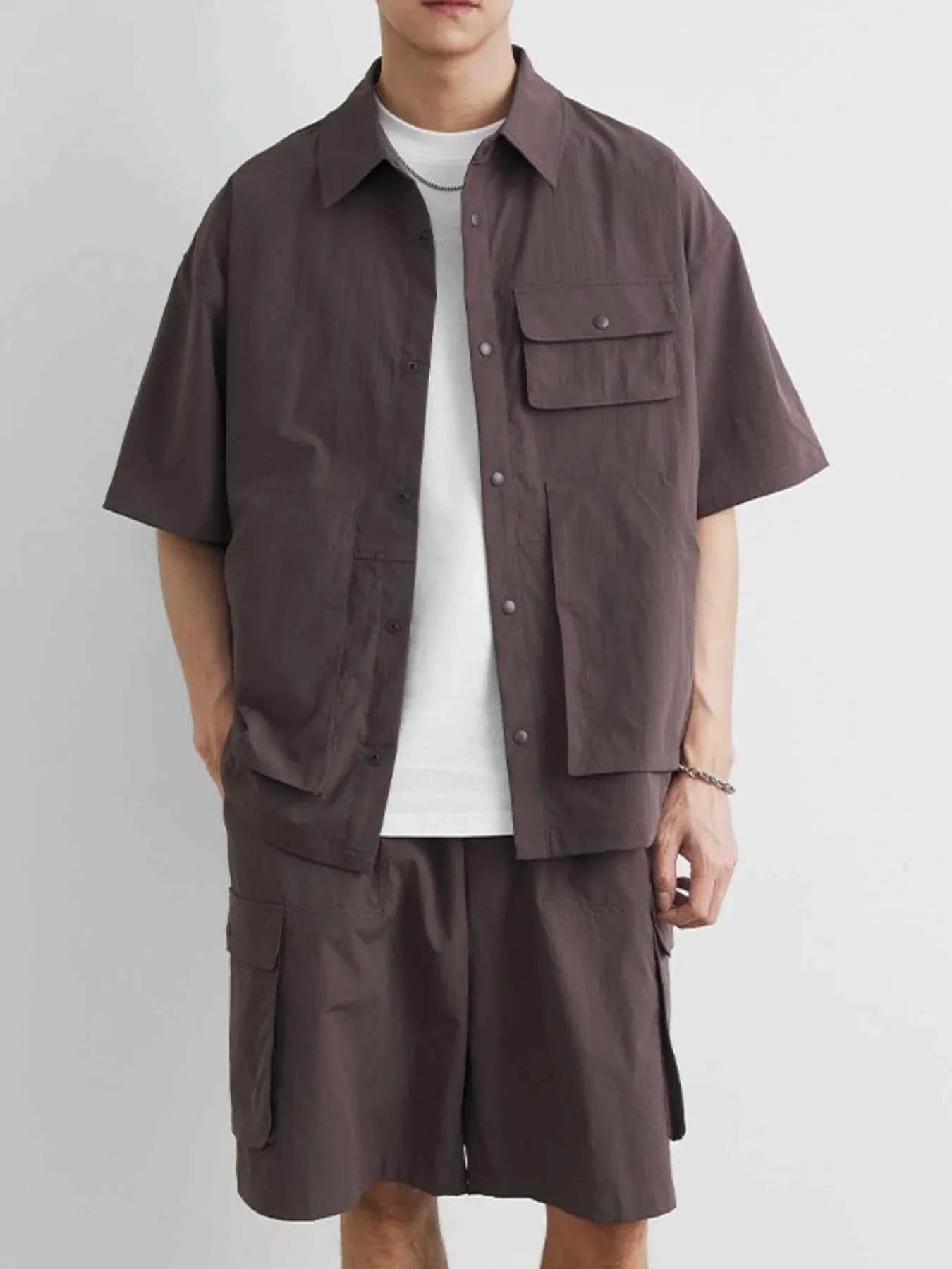 Men's Plus Size Button Up Short Sleeve Shirt and Shorts Set