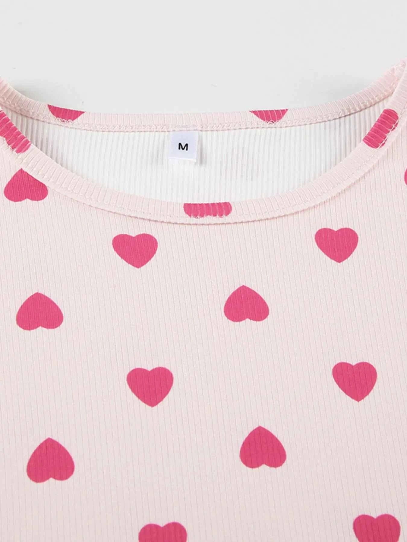 Heart Print Top and Shorts Loungewear Set