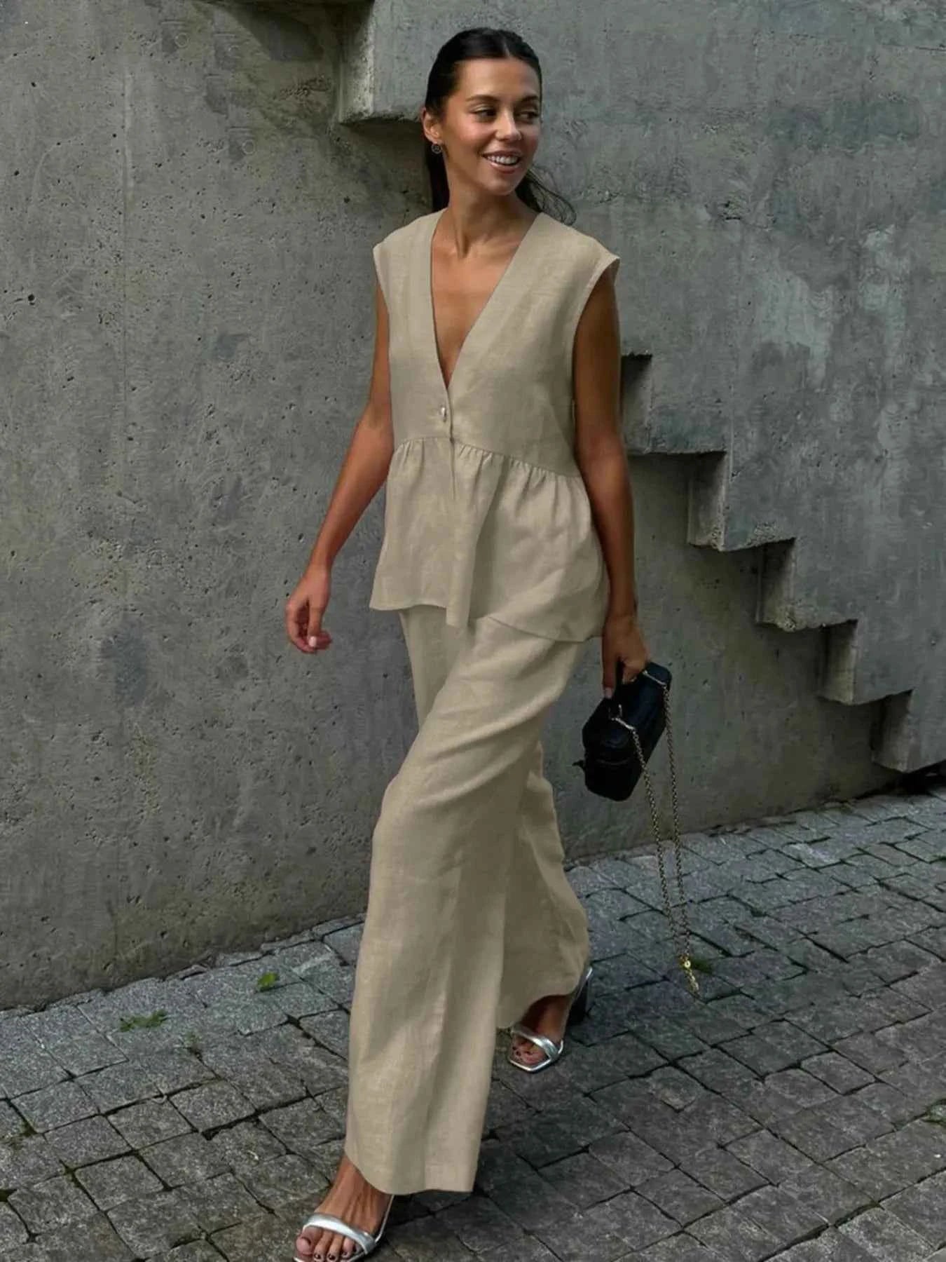 V-Neck Vest and Pants Set