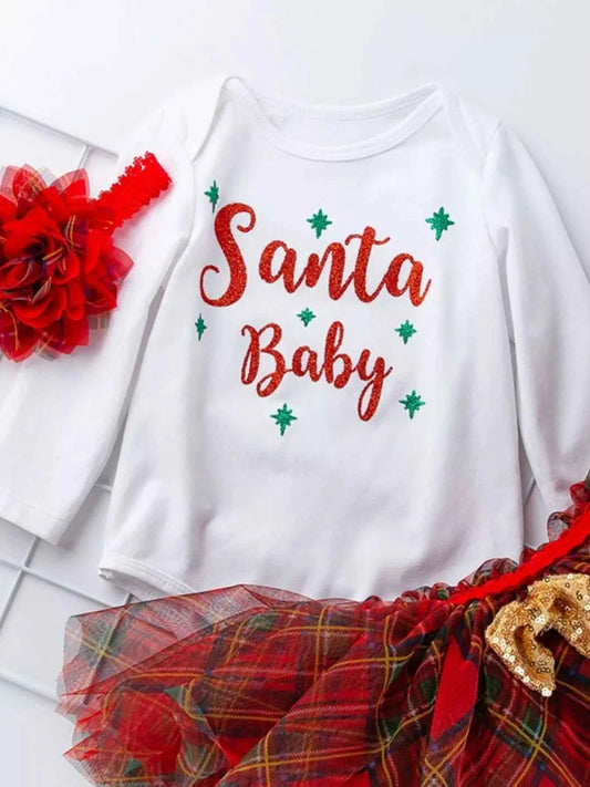 Children's Christmas Santa Baby Outfit Set with Headband