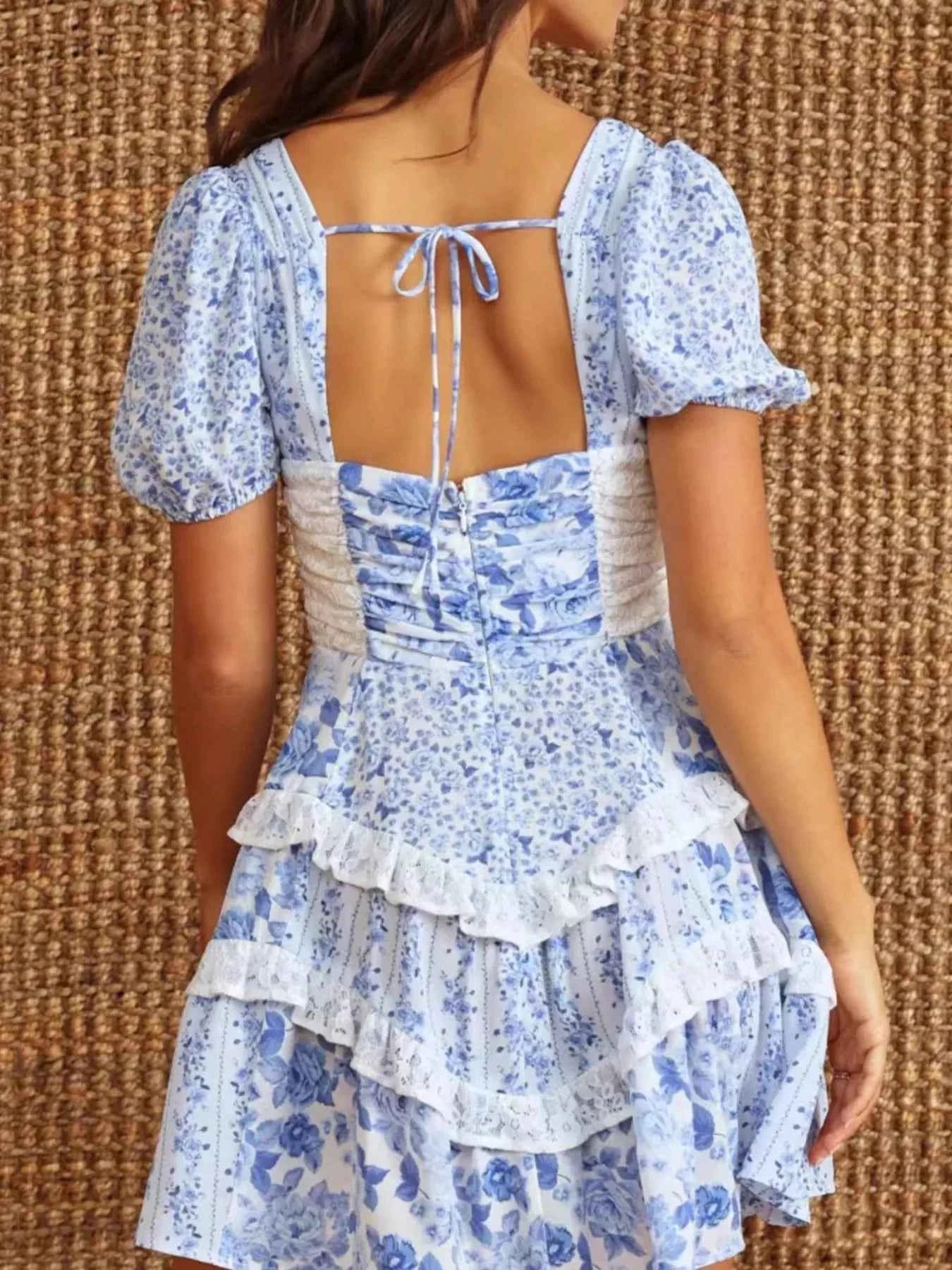 Floral Puff Sleeve Tiered Mini Dress